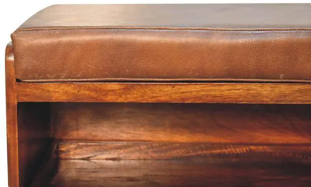 Alt view image 2 of 7 - Artisan Furniture Buffalo Hide Pull out Chestnut Shoe Storage Bench