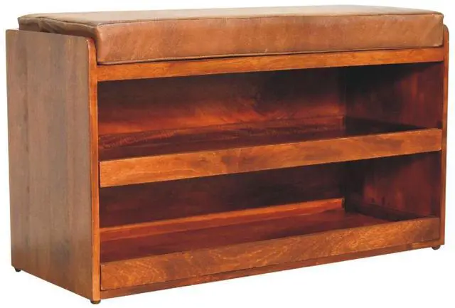 Alt view image 5 of 7 - Artisan Furniture Buffalo Hide Pull out Chestnut Shoe Storage Bench
