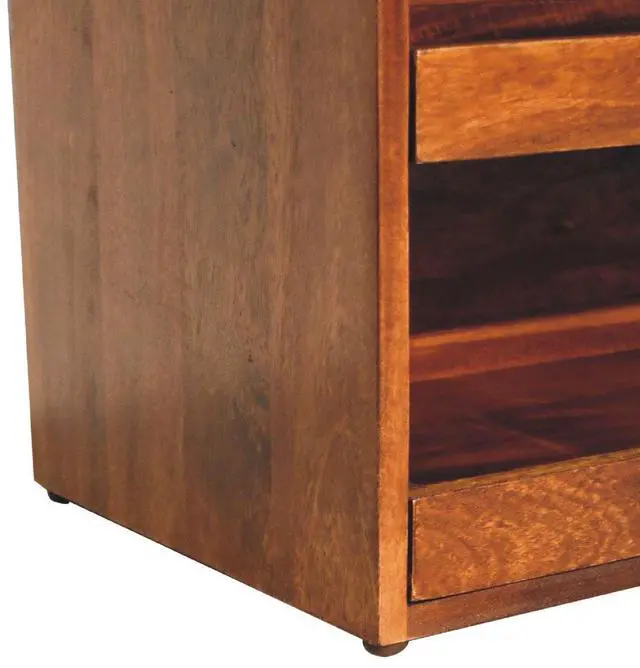 Alt view image 6 of 7 - Artisan Furniture Buffalo Hide Pull out Chestnut Shoe Storage Bench