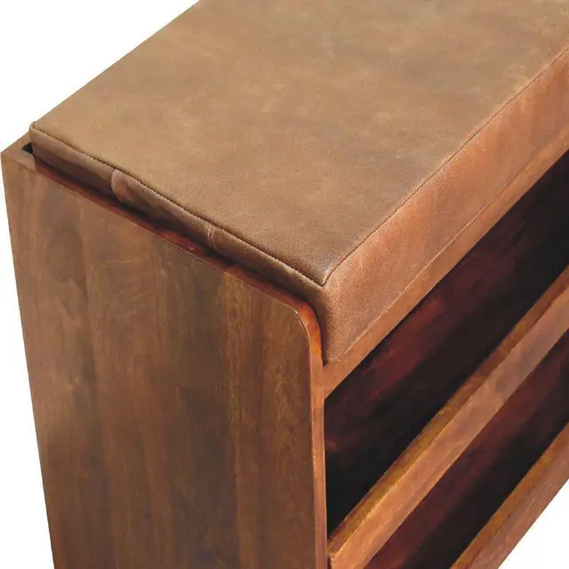 Alt view image 3 of 7 - Artisan Furniture Buffalo Hide Pull out Chestnut Shoe Storage Bench