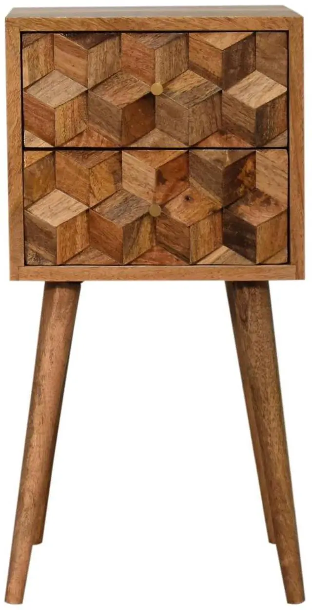 Alt view image 2 of 7 - Artisan Furniture Solid Wood Mini Cube Carved 2 Drawer nightstand