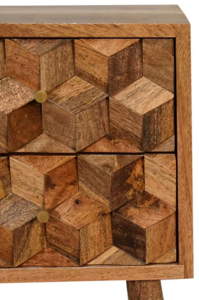 Alt view image 5 of 7 - Artisan Furniture Solid Wood Mini Cube Carved 2 Drawer nightstand