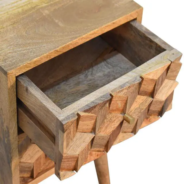 Alt view image 6 of 7 - Artisan Furniture Solid Wood Mini Cube Carved 2 Drawer nightstand