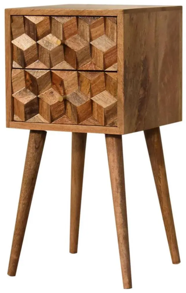 Alt view image 4 of 7 - Artisan Furniture Solid Wood Mini Cube Carved 2 Drawer nightstand