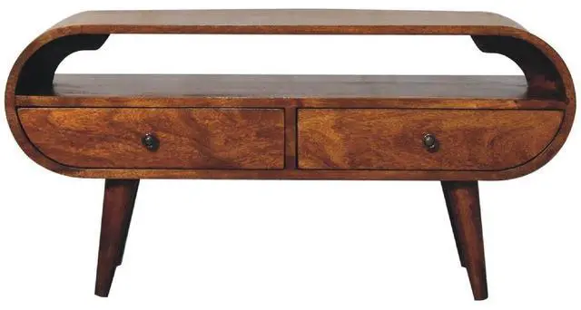 Alt view image 2 of 7 - Artisan Furniture Solid Wood Chestnut Circular TV Stand