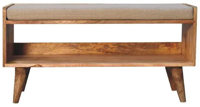 Alt view image 2 of 7 - Artisan Furniture Solid Wood Oak-ish Nordic Storage Bench With Mud Linen