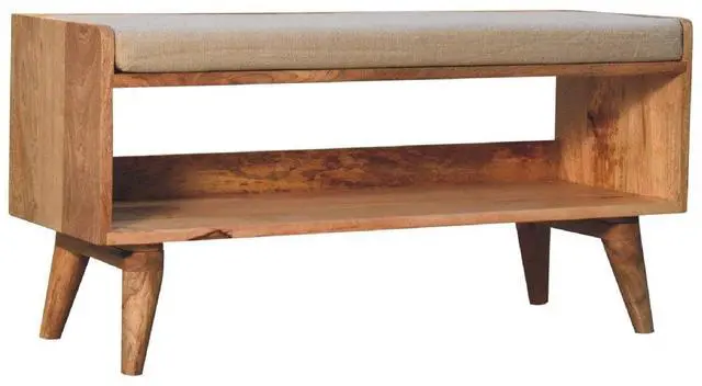 Alt view image 4 of 7 - Artisan Furniture Solid Wood Oak-ish Nordic Storage Bench With Mud Linen