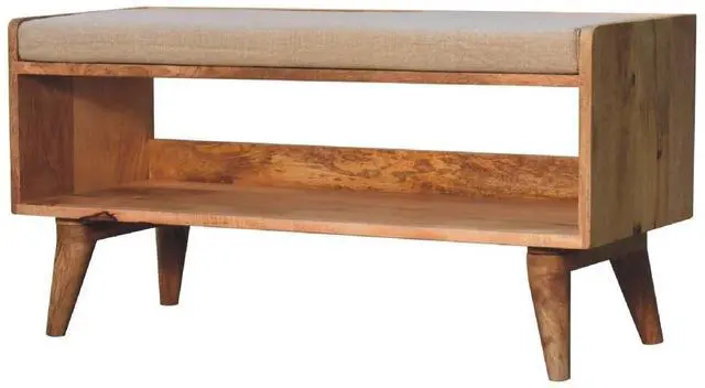 Alt view image 3 of 7 - Artisan Furniture Solid Wood Oak-ish Nordic Storage Bench With Mud Linen