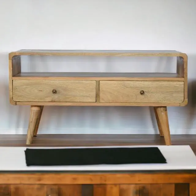 Main image of Artisan Furniture Solid Wood Curved Oak-ish Media Unit