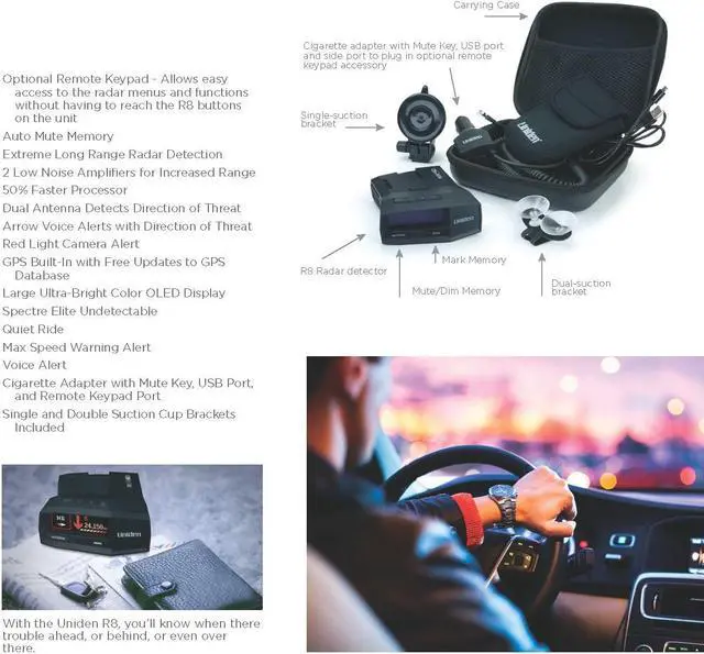 Alt view image 6 of 14 - Uniden R8 Extreme Long Range Radar / Laser Detector - Black