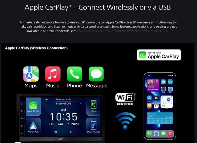 Alt view image 13 of 20 - JVC KW-M785BW Wireless Apple CarPlay Android Auto Digital Media Player, Double Din, 6.8 Inch LCD Touchscreen, AM/FM, Bluetooth, USB Port, iDatalink Maestro, SiriusXM, Class D Amp, Car Radio