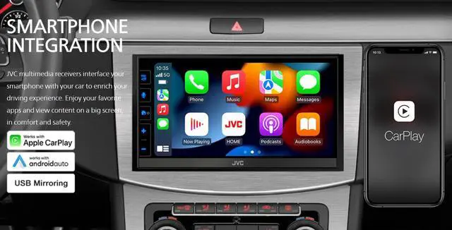 Alt view image 12 of 20 - JVC KW-M785BW Wireless Apple CarPlay Android Auto Digital Media Player, Double Din, 6.8 Inch LCD Touchscreen, AM/FM, Bluetooth, USB Port, iDatalink Maestro, SiriusXM, Class D Amp, Car Radio