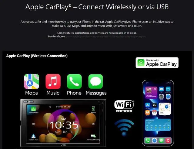 Alt view image 4 of 11 - JVC KW-M875BW 2-DIN Car Stereo, Wireless Apple CarPlay/AA, SXM, 13-Band EQ Radio