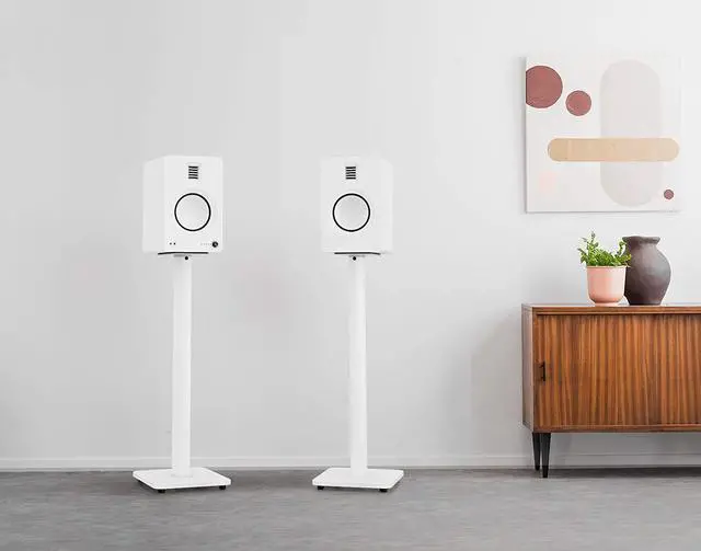 Alt view image 17 of 20 - Kanto SP26PL 26" Bookshelf Speaker Stands - Pair (White)