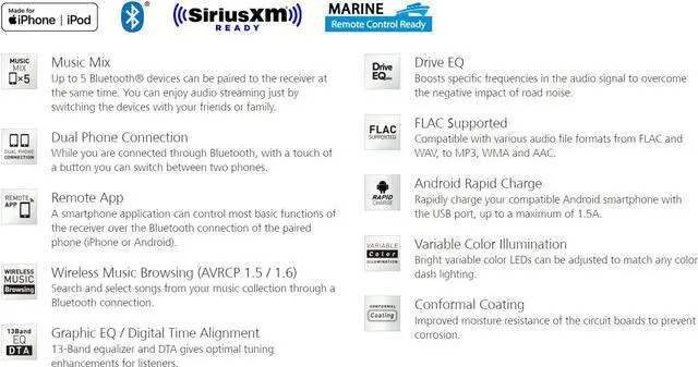 Alt view image 9 of 12 - Kenwood KMR-D382BT Marine CD-Receiver with Bluetooth & Conformal Coating