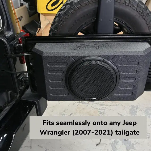 Alt view image 11 of 20 - Stinger TXJWB12 12" Swing Gate Mounted Subwoofer Enclosure For Jeep Wrangler JK/JKU, JL/JLU 2007-2022