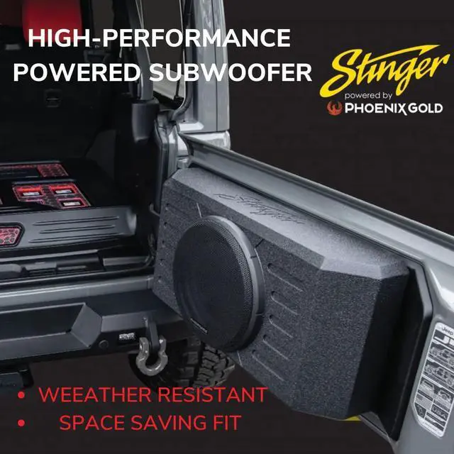 Alt view image 12 of 20 - Stinger TXJWB12 12" Swing Gate Mounted Subwoofer Enclosure For Jeep Wrangler JK/JKU, JL/JLU 2007-2022