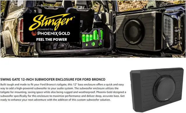 Alt view image 2 of 18 - Stinger TXFBB12 800 Watt Subwoofer Enclosure for 2021-Up Ford Bronco Tailgate