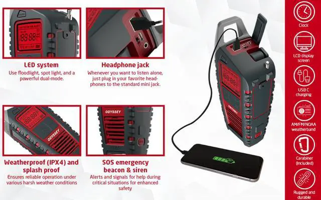Alt view image 6 of 7 - Eton Odyssey Multi-Powered All-Band Bluetooth & Solar AM/FM/NOAA/Shortwave Radio