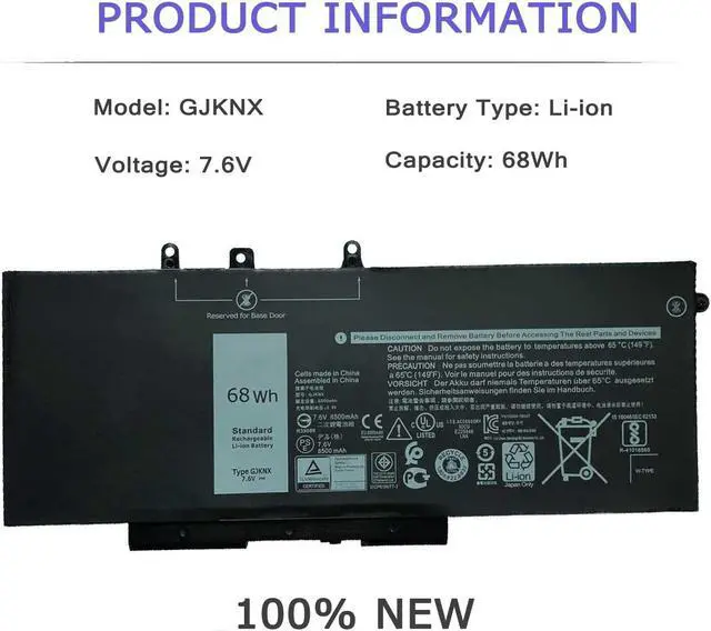 Alt view image 2 of 5 - Hecales GJKNX Battery for Dell Latitude 5480 5580 5280 5288 5488 5590 5591 5490 5491 5495 E5480 E5580 E5490 E5590 Precision 15 3520 3530 Series GD1JP DY9NT 5YHR4 451-BBZG 7.6V 4-Cell 68Wh