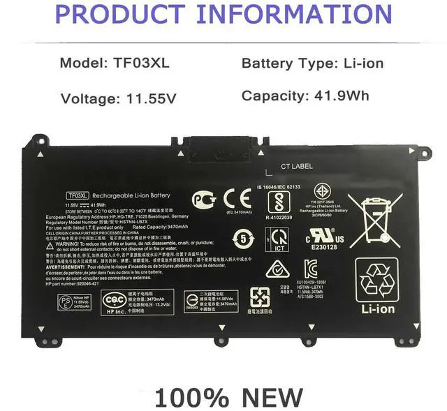 Alt view image 2 of 2 - TF03XL Laptop Battery Compatible with HP Pavilion 15-CC 15-CD 15-cc154cl 15-cc060wm
15-cc152od 15-cc055od 15-cd040wm 17-AR007CA 17-AR050WM 920046-121 421 541 920070-855 HSTNN-IB7Y