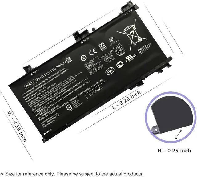Alt view image 3 of 5 - Hecales TE03XL Battery TE03061XL for HP Omen 15-ax000:15-ax033dx 15-ax210nr 15-ax001ns;HP Pavilion 15-bc000:15-bc008tx and More 849910-850 849570-541 542 543 HSTNN-UB7A TPN-Q173-11.55V 61.6Wh 3-Cell