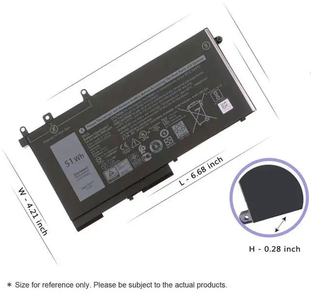 Alt view image 3 of 7 - 93FTF Laptop Battery for Dell Latitude 5280 5480 5580 5590 5490 5288 5290 5290 5488 5495 E5480 E5580 E5590 Dell Precision 15 3520 3530 93FTF D4CMT DJWGP DV9NT FPT1C GD1JP 0DJWGP 4YFVG 11.4V 51Wh