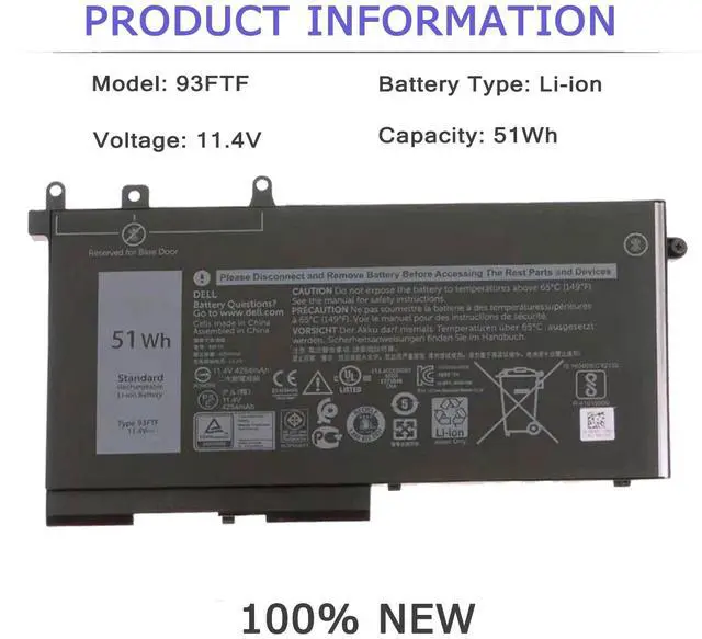 Alt view image 2 of 7 - 93FTF Laptop Battery for Dell Latitude 5280 5480 5580 5590 5490 5288 5290 5290 5488 5495 E5480 E5580 E5590 Dell Precision 15 3520 3530 93FTF D4CMT DJWGP DV9NT FPT1C GD1JP 0DJWGP 4YFVG 11.4V 51Wh