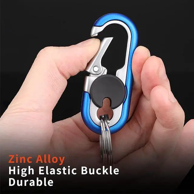 Alt view image 3 of 4 - 2 pcs Mens Car Keychains Double Ring Design High-elasticity Buckle Blue+Orange