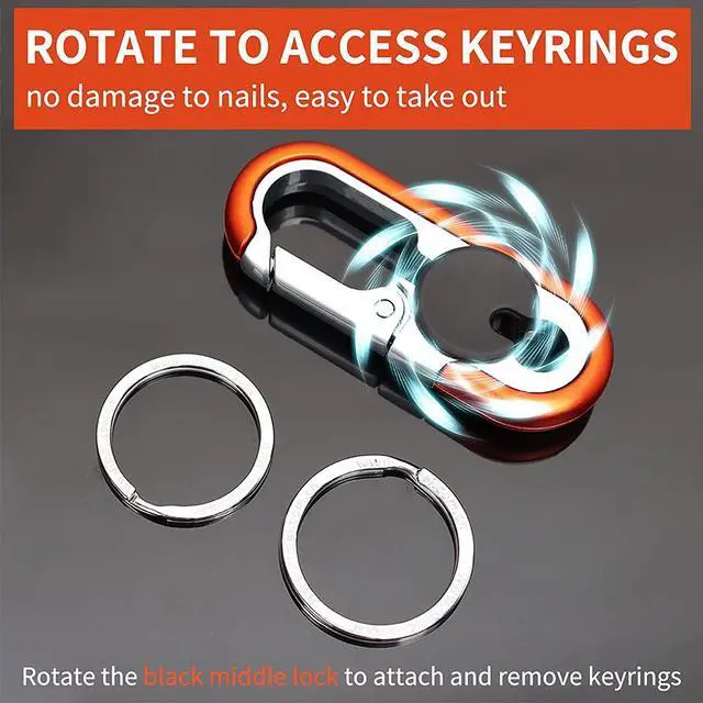 Alt view image 4 of 4 - 2 pcs Mens Car Keychains Double Ring Design High-elasticity Buckle Blue+Orange