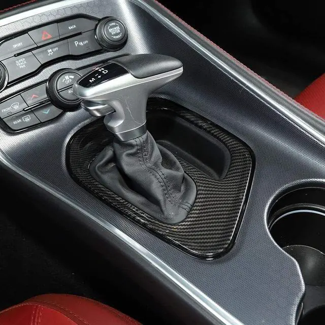 Alt view image 2 of 5 - Yassdwbn Center Gear Shift Panel Cover Decoration For Dodge Challenger  Carbon Fiber Look