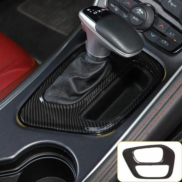 Alt view image 4 of 5 - Yassdwbn Center Gear Shift Panel Cover Decoration For Dodge Challenger  Carbon Fiber Look