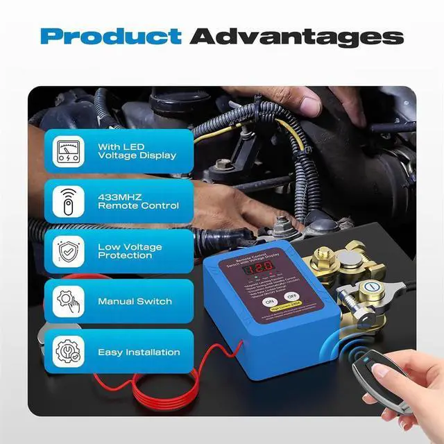 Alt view image 5 of 5 - Yassdwbn 240A Car Battery Disconnect Switch LED Voltage Display Wireless Remote Control