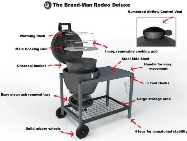 Alt view image 7 of 7 - Brand-Man Grills Rodeo Deluxe Steel Kamado with Large Prep Cart