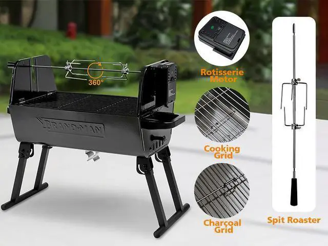 Alt view image 7 of 7 - Brand-Man COLT Portable Charcoal Rotisserie BBQ Grill, Black  Outdoor & Garden Grills by Brand-Man Grills