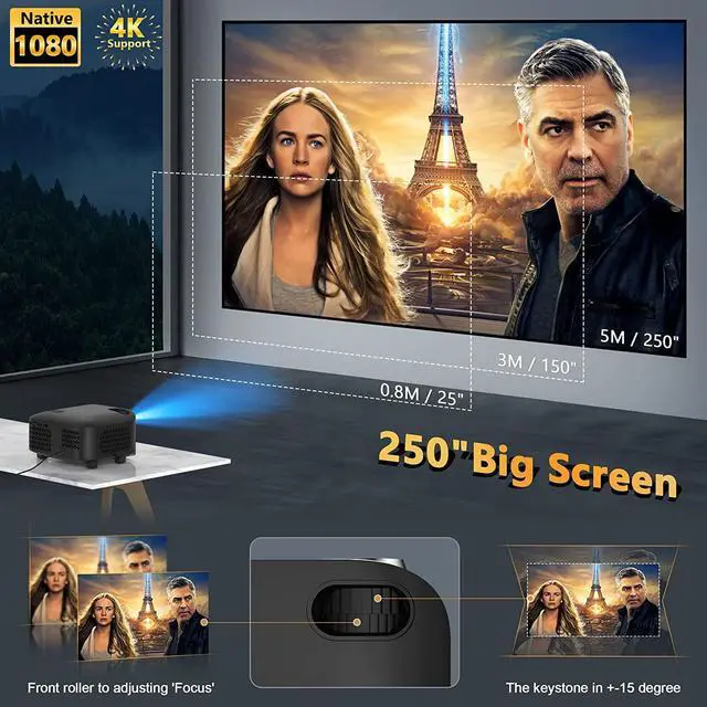 Alt view image 4 of 6 - HORLAT 5G WiFi Bluetooth Projector 360 ANSI Lumen Full HD Native 1080P Projector Support 4k,Dolby,Home Theater&Outdoor Video Projector for iOS/Android Smartphone/Laptop/TV Stick/PS5/PPT