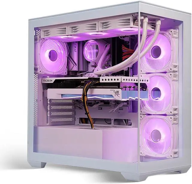 Alt view image 4 of 7 - SEJISHI Gaming PC AMD Ryzen7 5700X 3.4GHz ,  RADEON RX 7800XT  16G D6 ,32GB DDR4 3200MHz, NVME M.2 1TB ,Win 11 Home, iquid-Cooled,Full View Tempered Glass Mid Tower Pure White,Gaming Desktops