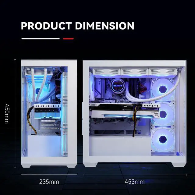Alt view image 7 of 7 - SEJISHI Gaming PC AMD Ryzen7 5700X 3.4GHz ,  RADEON RX 7800XT  16G D6 ,32GB DDR4 3200MHz, NVME M.2 1TB ,Win 11 Home, iquid-Cooled,Full View Tempered Glass Mid Tower Pure White,Gaming Desktops