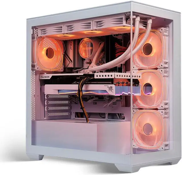 Alt view image 5 of 7 - SEJISHI Gaming PC AMD Ryzen7 5700X 3.4GHz ,  RADEON RX 7800XT  16G D6 ,32GB DDR4 3200MHz, NVME M.2 1TB ,Win 11 Home, iquid-Cooled,Full View Tempered Glass Mid Tower Pure White,Gaming Desktops