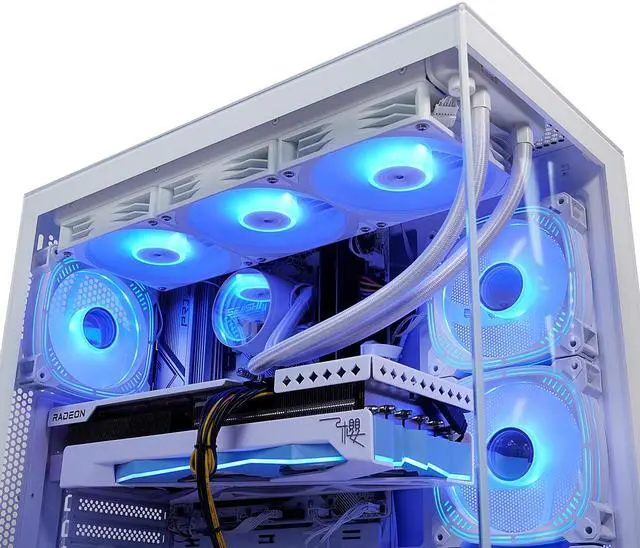 Alt view image 6 of 7 - SEJISHI Gaming PC AMD Ryzen7 5700X 3.4GHz ,  RADEON RX 7800XT  16G D6 ,32GB DDR4 3200MHz, NVME M.2 1TB ,Win 11 Home, iquid-Cooled,Full View Tempered Glass Mid Tower Pure White,Gaming Desktops