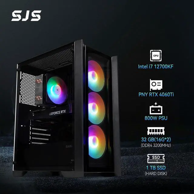 Alt view image 2 of 7 - SEJISHI Gaming Pc Computer Intel i7 12700KF 3.6GHz, GeForce AX RTX 4060Ti,32GB DDR4 RAM, 3200MHz NVME M.2 1TB SSD, 600WPSU, Win 11 Ready, Gaming Desktop Computer(i712700KF| RTX 4060 Ti)
