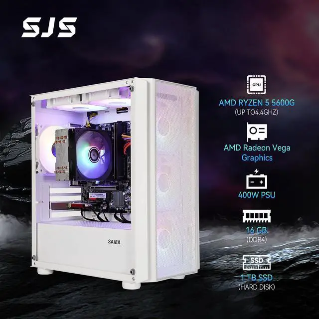 Alt view image 2 of 7 - SEJISHI Gaming PC Computer AMD Ryzen 5 5600G 3.9GHz to 4.4GHz, Vega Graphics 7,16GB(8G*2) DDR4 3200MHz,NVME M.2 512GB SSD,  Win 11 Ready, Gamer Desktop Computer (R5 5600G | AMD Vega7)