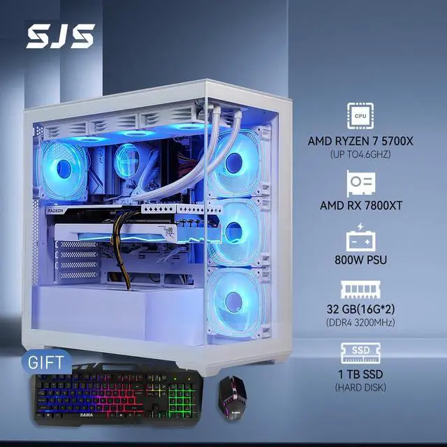 Alt view image 5 of 7 - SEJISHI Gaming PC RX 7800XT 16G D6 256bit, AMD Ryzen7 5700X 3.4GHz,32GB DDR4 3200MHz,NVME M.2 1TB,360 iquid-Cooled,Full View Tempered Glass Pure White Case,Gaming Desktops(R7 5700X|RX 7800XT)