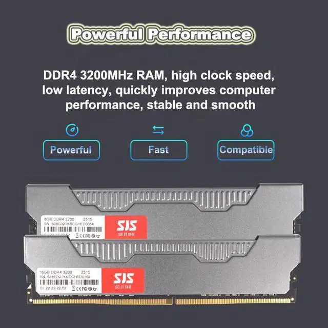 Alt view image 7 of 7 - SEJISHI Memory 8GB DDR4 3200MHz (PC4 25600) With Heatsink for Desktop Memory Samsung Die 1.2V RAM