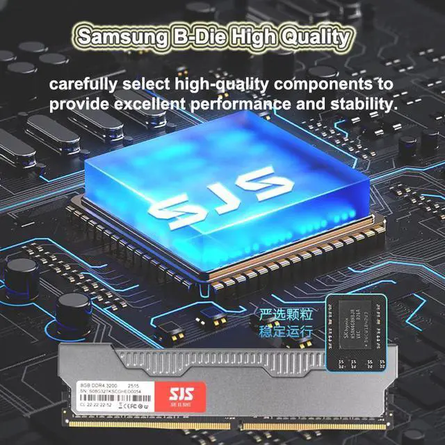 Alt view image 6 of 7 - SEJISHI Memory 8GB DDR4 3200MHz (PC4 25600) With Heatsink for Desktop Memory Samsung Die 1.2V RAM
