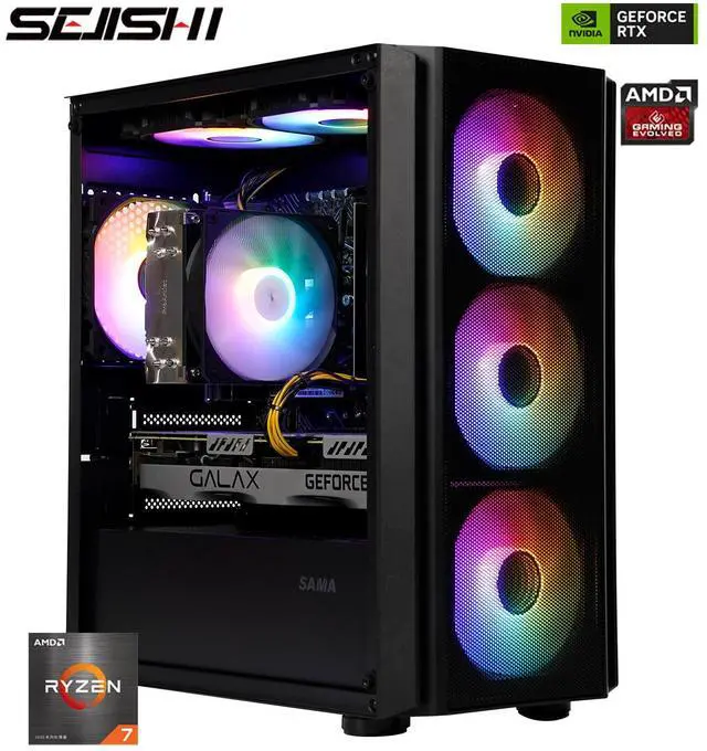 Main image of SEJISHI Gaming PC Computer AMD Ryzen 7 5700X 3.4 GHz, GeForce RTX 3060TI,32GB(16G*2) DDR4 3200MHz,NVME M.2 1TB SSD, 800W, Air Cooling, Win11 Ready Gaming Desktop Computer(R7 5700X+RTX 3060TI)