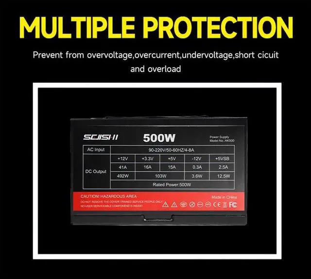 Alt view image 6 of 7 - SEJISHI 500W Power Supply 80 Plus Certified Fixed Cable Non-Modular ATX PSU Active PFC SLI Crossfire Ready Gaming PC Computer Switching Power Supply