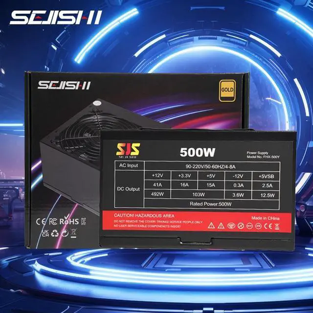 Main image of SEJISHI 500W Power Supply 80 Plus Certified Fixed Cable Non-Modular ATX PSU Active PFC SLI Crossfire Ready Gaming PC Computer Switching Power Supply