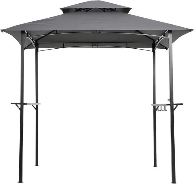 Alt view image 3 of 7 - Aukfa 8'x5' Outdoor Modern Steel Grill Gazebo with Hook and Bar Counters, Gray