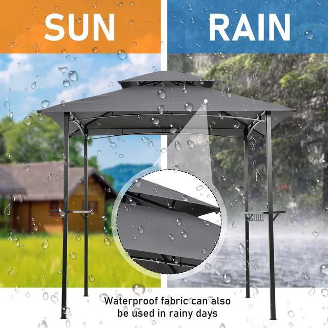 Alt view image 4 of 7 - Aukfa 8'x5' Outdoor Modern Steel Grill Gazebo with Hook and Bar Counters, Gray